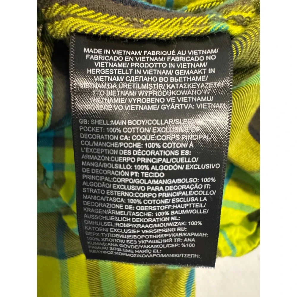 The North Face Mens Circular‎ Design Plaid Flannel Shirt Lime Green Teal Medium
